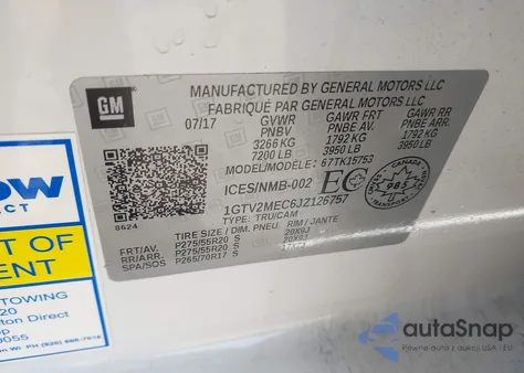 2018 GMC Sierra 1500 Sle z USA, uszkodzony, nr VIN 1GTV2MEC6JZ126757